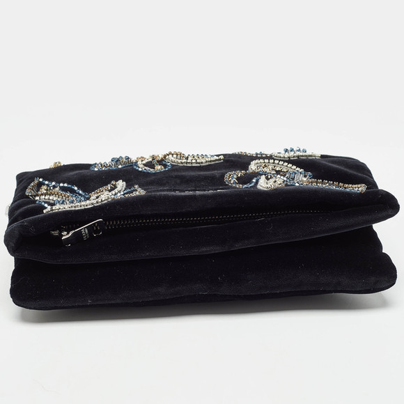PRADA Black Velvet Crystals Embellished Fold Over Clutch - Picture 7 of 8